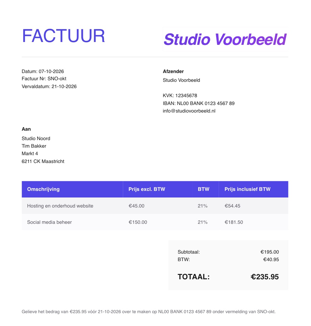Voorbeeld van een factuur als pdf